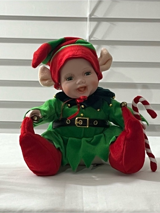Other - Holiday Elf Porcelain Doll - Red & Green Elf Toy